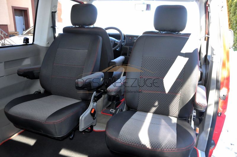 Vw T5 Multivan Sitzbezuege Textil Schwarz Grau Rotnah