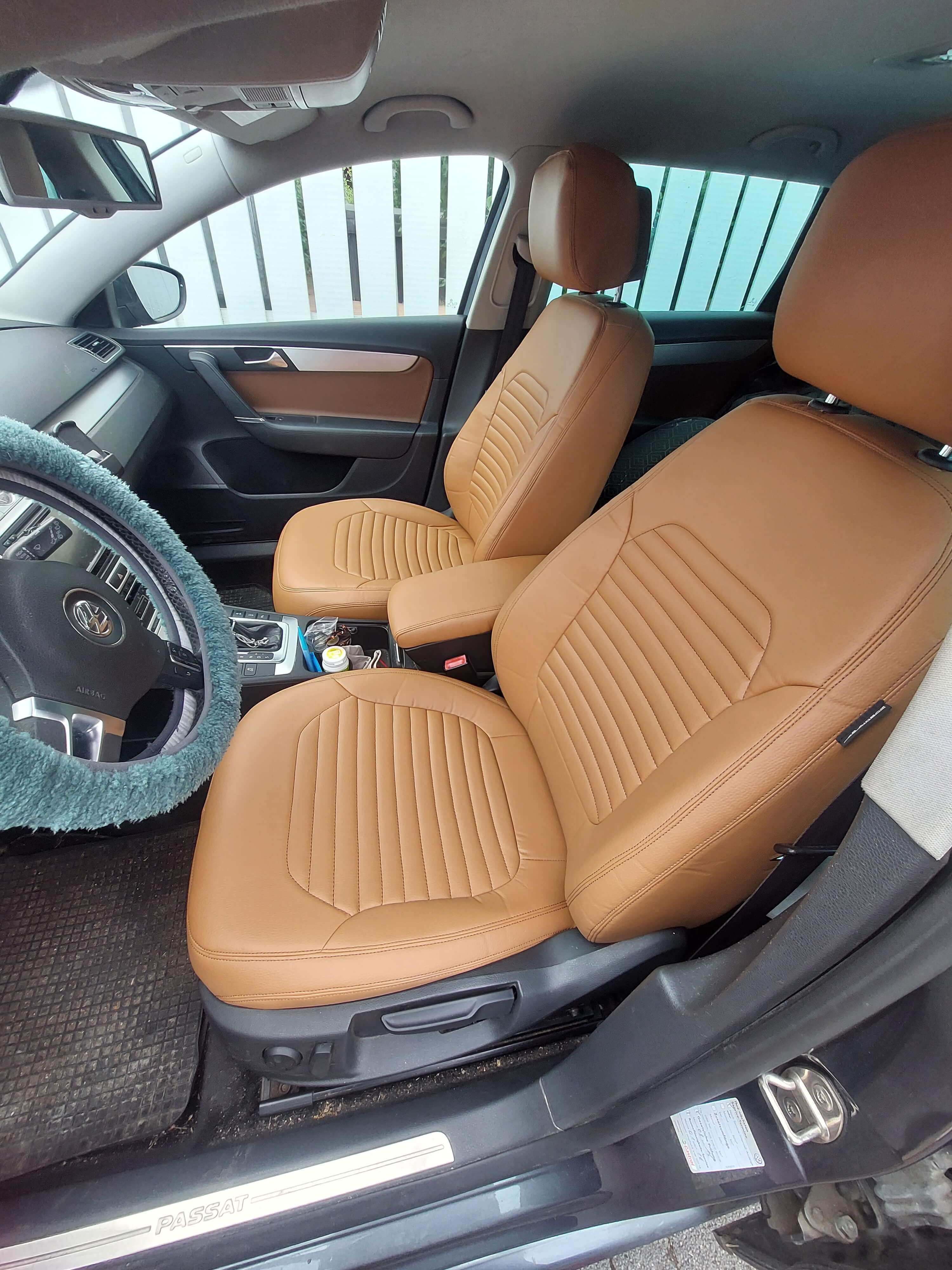 Vw Passat B7 Sitzbezuege Lederlook Cognacbraun Vordersitze