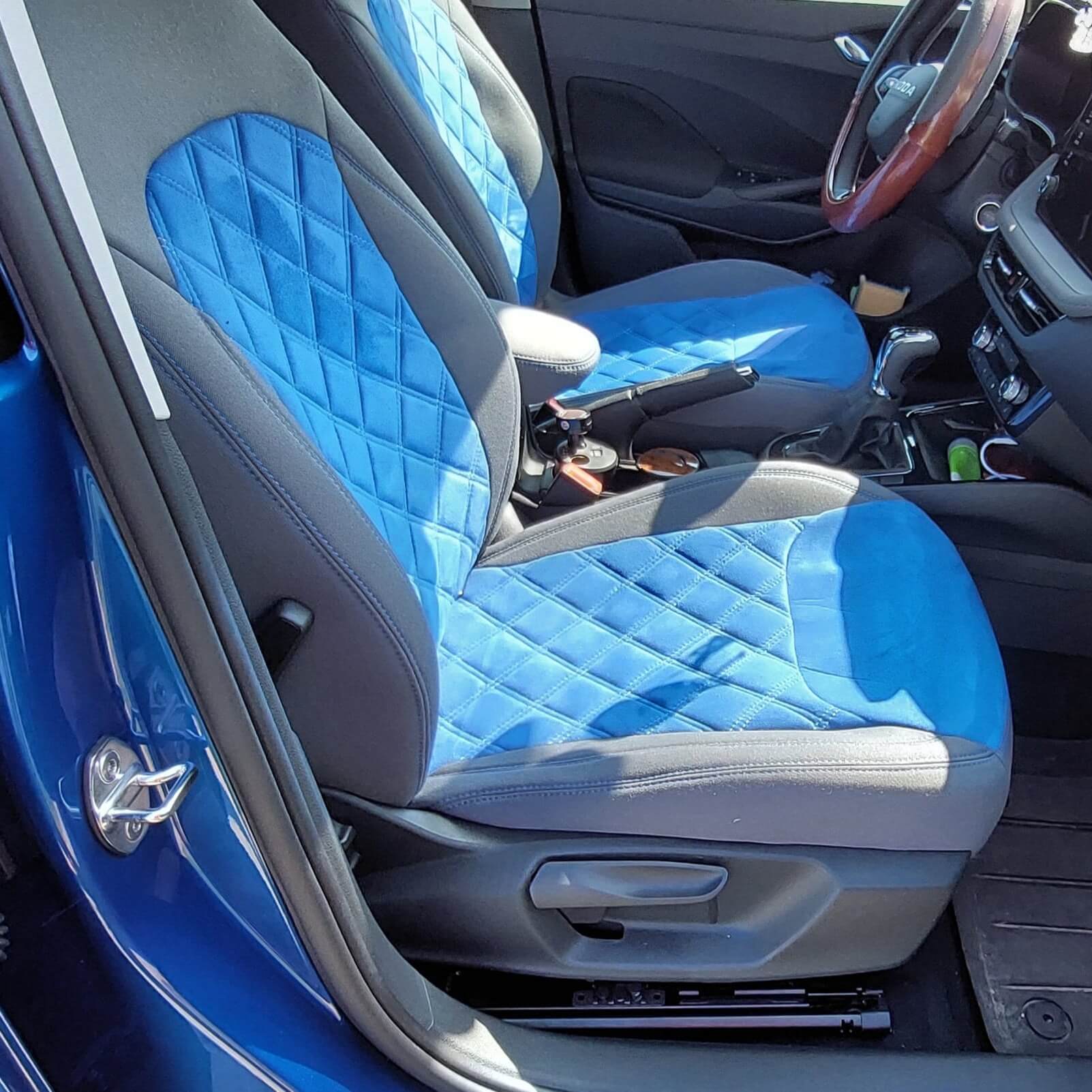 Skoda Fabia Iv Beifahrersitz Sitzbezug Grau Blau Rautensteppung