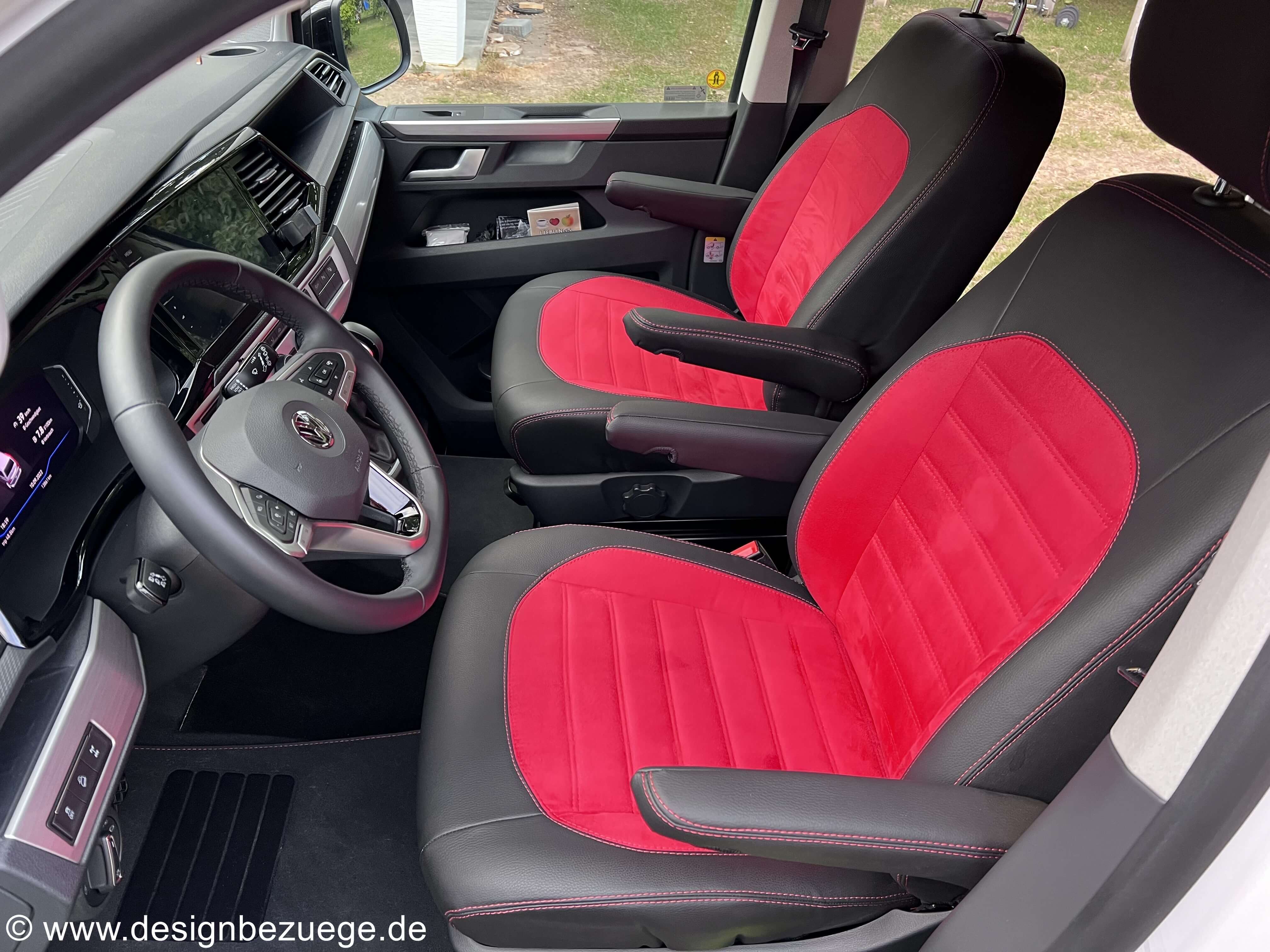 Vw T6 Sitzbezuege Schwarz Rot Kunstleder Stoff Individuell
