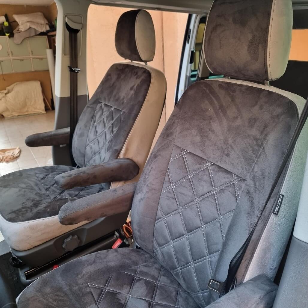 Antarrlook Sitzbezuege Vw T6 California Grau Beige Vordersitze Rautensteppung