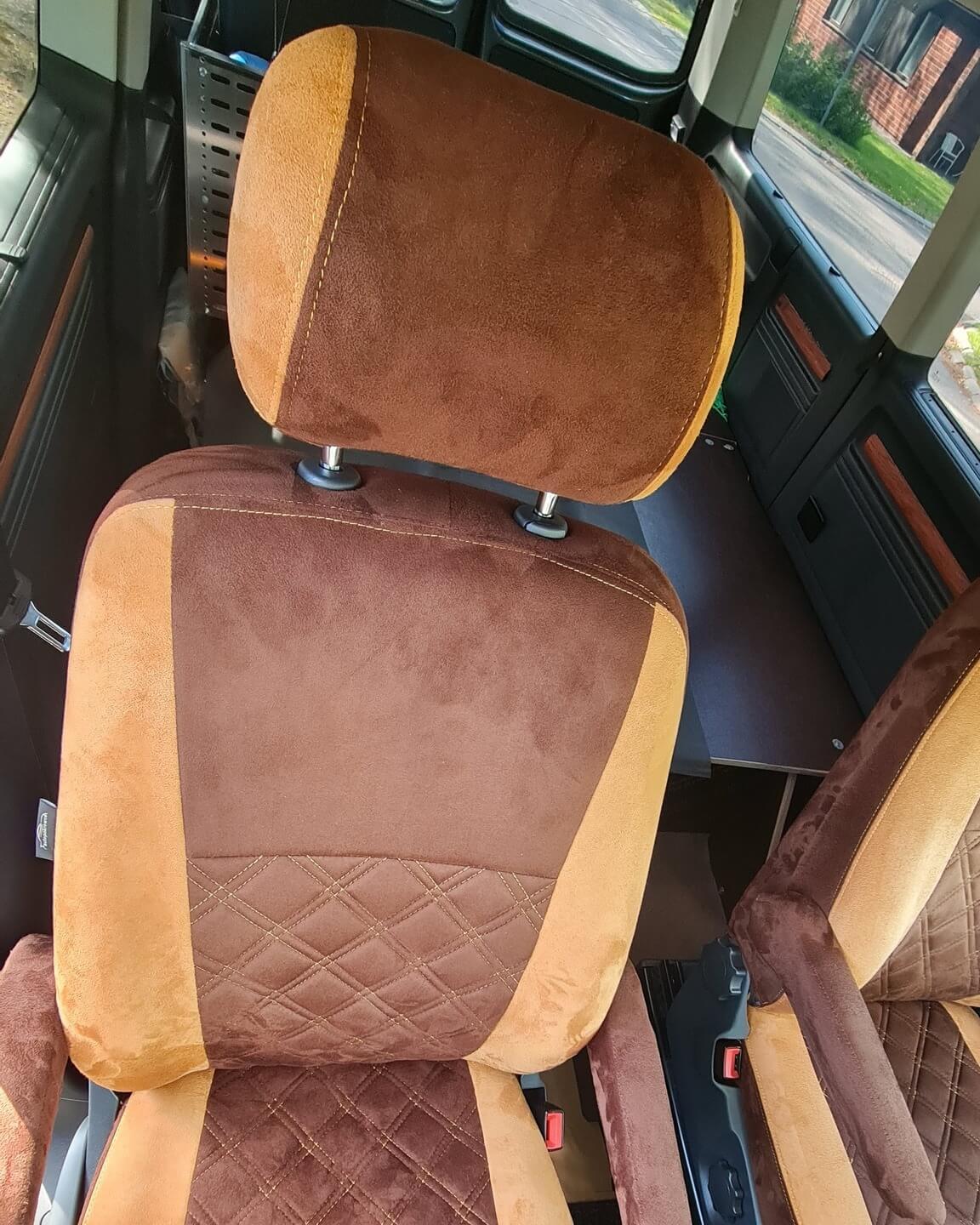 Vw T5 Sitzbezuege Braun Beige Rautensteppung Beifahrersitz Detail