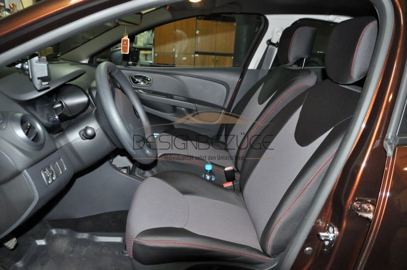 Renault Clio Sitzbezuege Textil Schwarz Grau Rotnaht