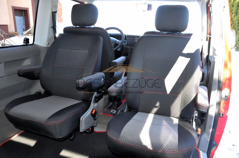 Vw T5 Multivan Sitzbezuege Textil Schwarz Grau Rotnah