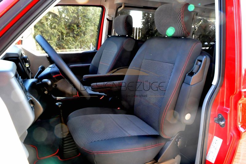 Vw T5 Sitzbezuege Textil Schwarz Grau Rotnaht