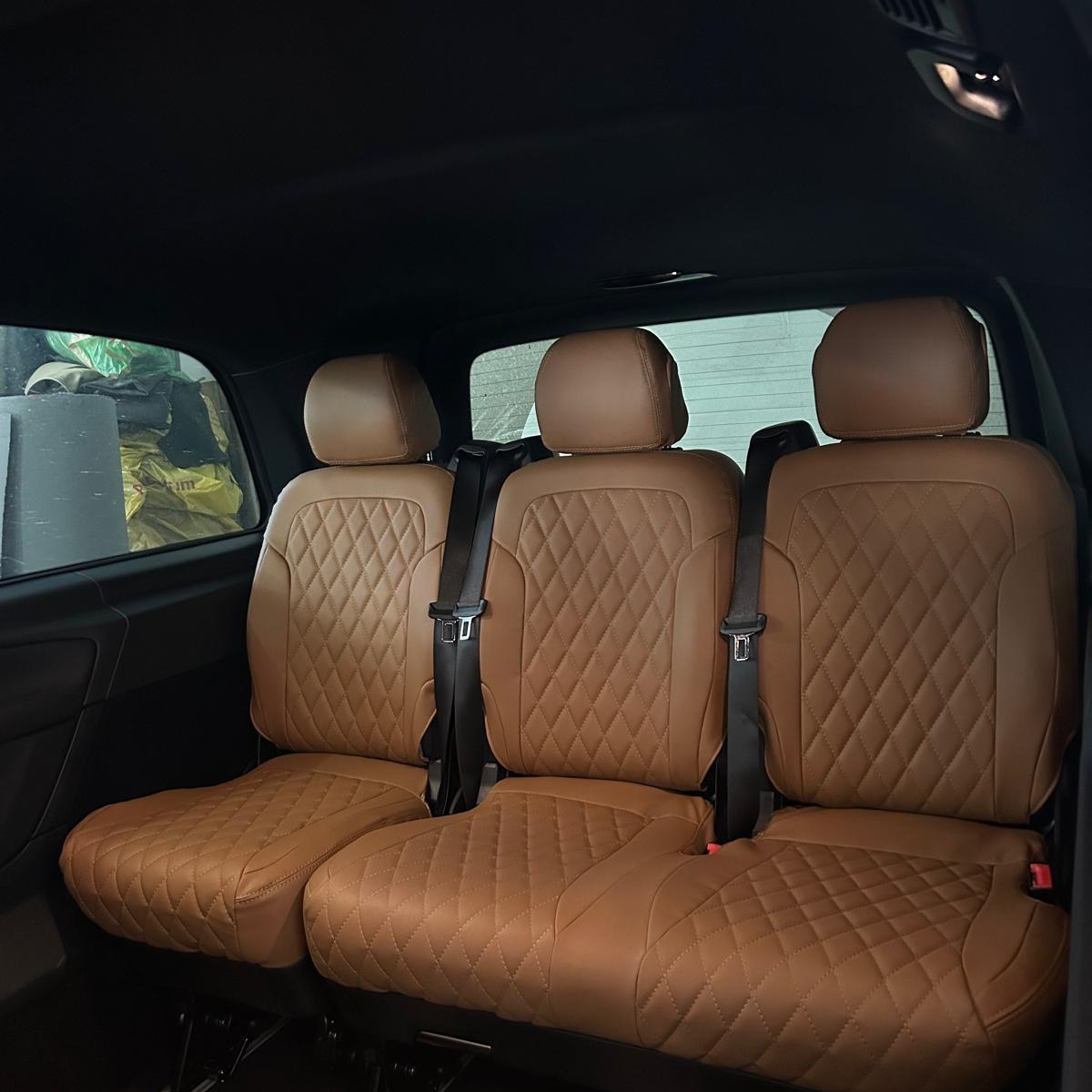 Mercedes Vito Rueckbank Sitzbezuege Hellbraun Rautensteppung