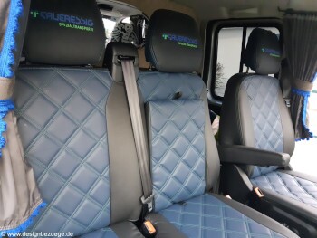 Iveco Daily Sitzbezüge nach Maß – Kundenprojekt mit Logo und Rautensteppung