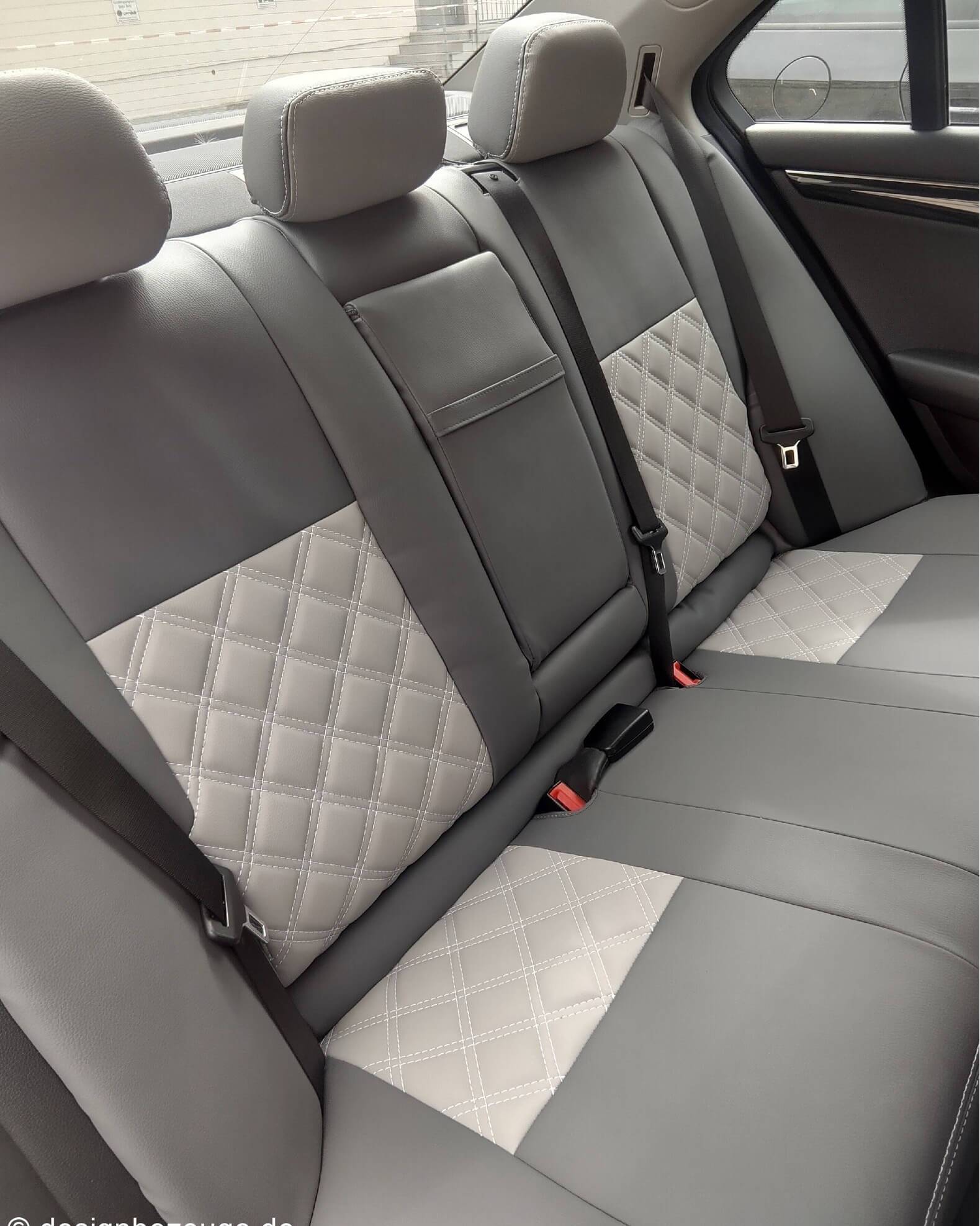 Mercedes C Klasse W204 Rueckbank Sitzbezuege Grau Hellgrau Rauten