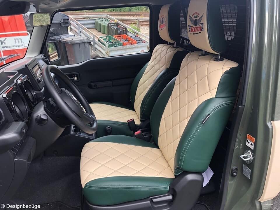 Suzuki Jimny Gj Sitzbezuege Kunstleder Beige Gruen Rautensteppung