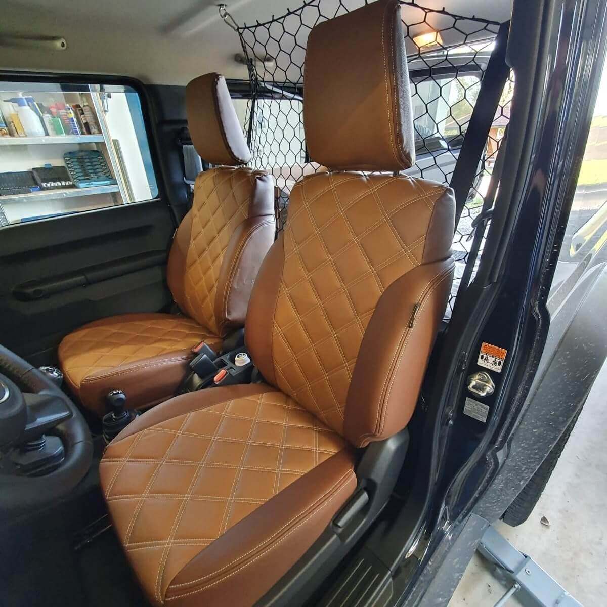 Suzuki Jimny Gj Vordersitze Sitzbezuege Braun Rautensteppung