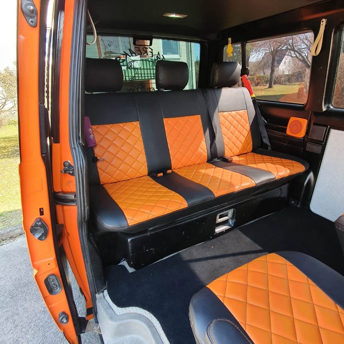 Vw T4 Ruecksitzbank Sitzbezuege Orange Schwarz Rauten