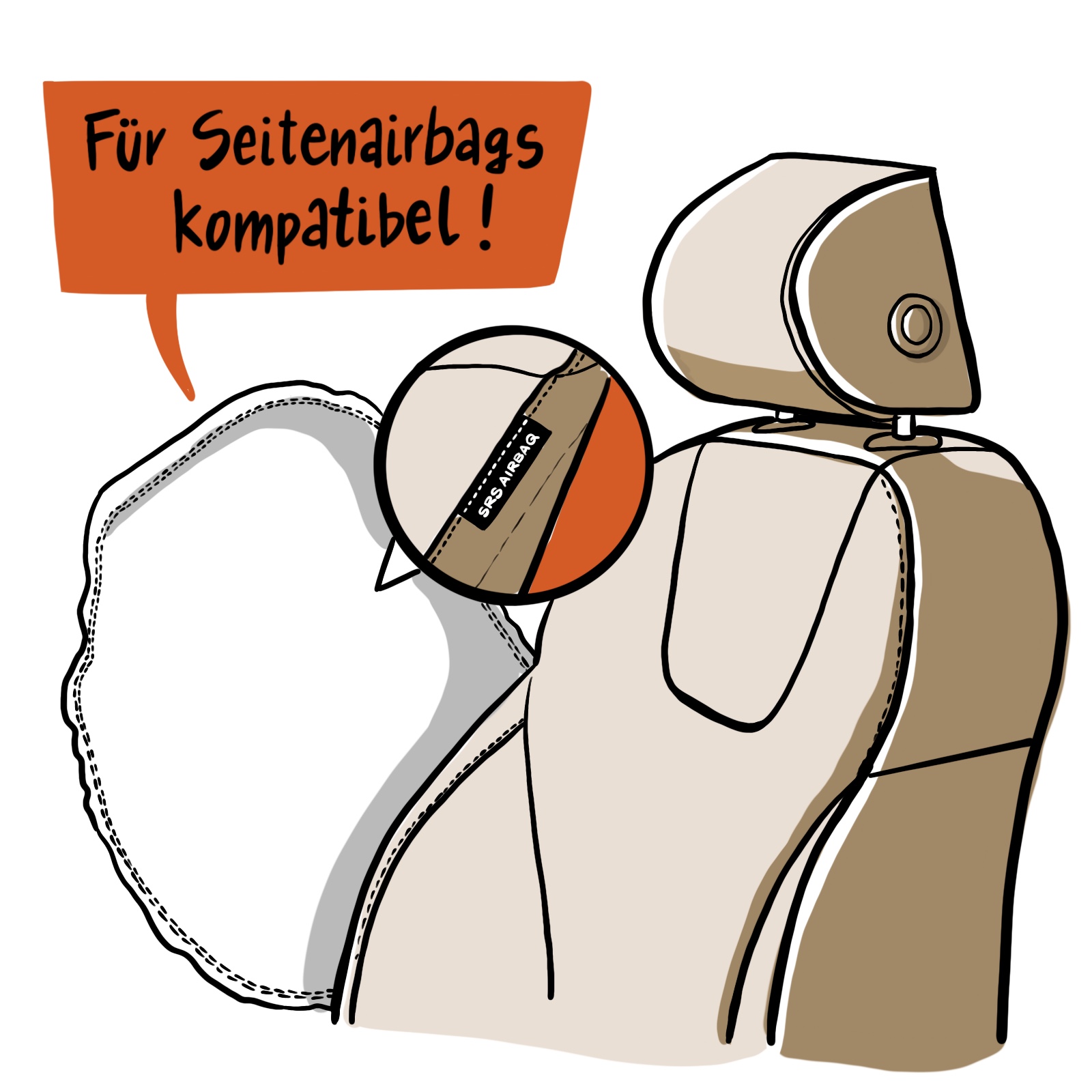 Seitenairbagtaugliche Sitzbezüge – Illustration zur Airbag-Sollreißnaht
